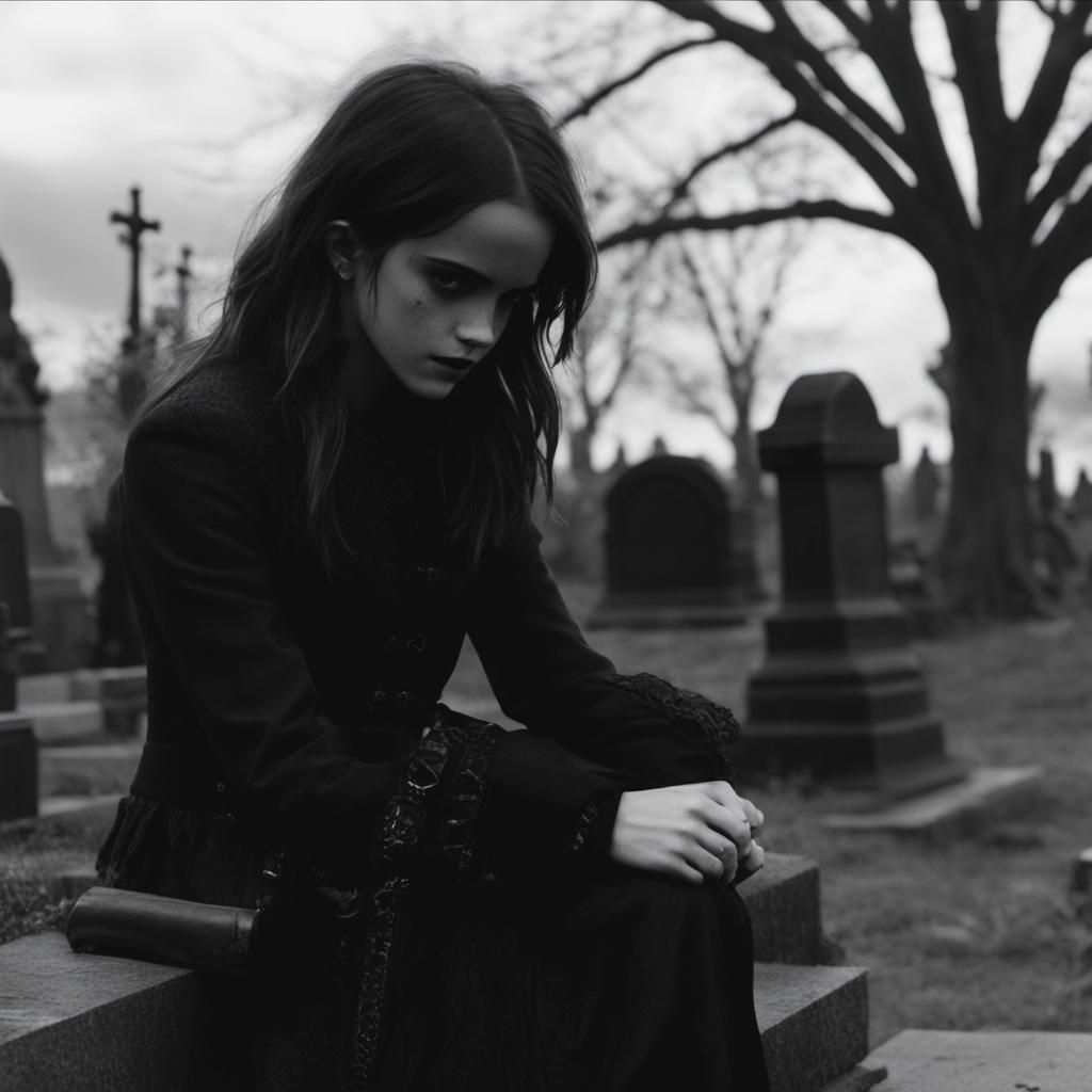 Emma Watson Gothic Portrait in Cemetery Setting