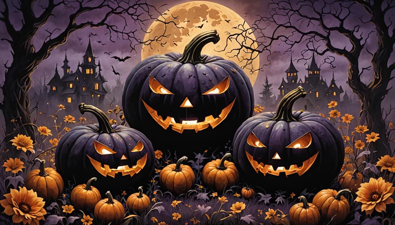 Eerie Halloween Pumpkins in Dark Fantasy Style