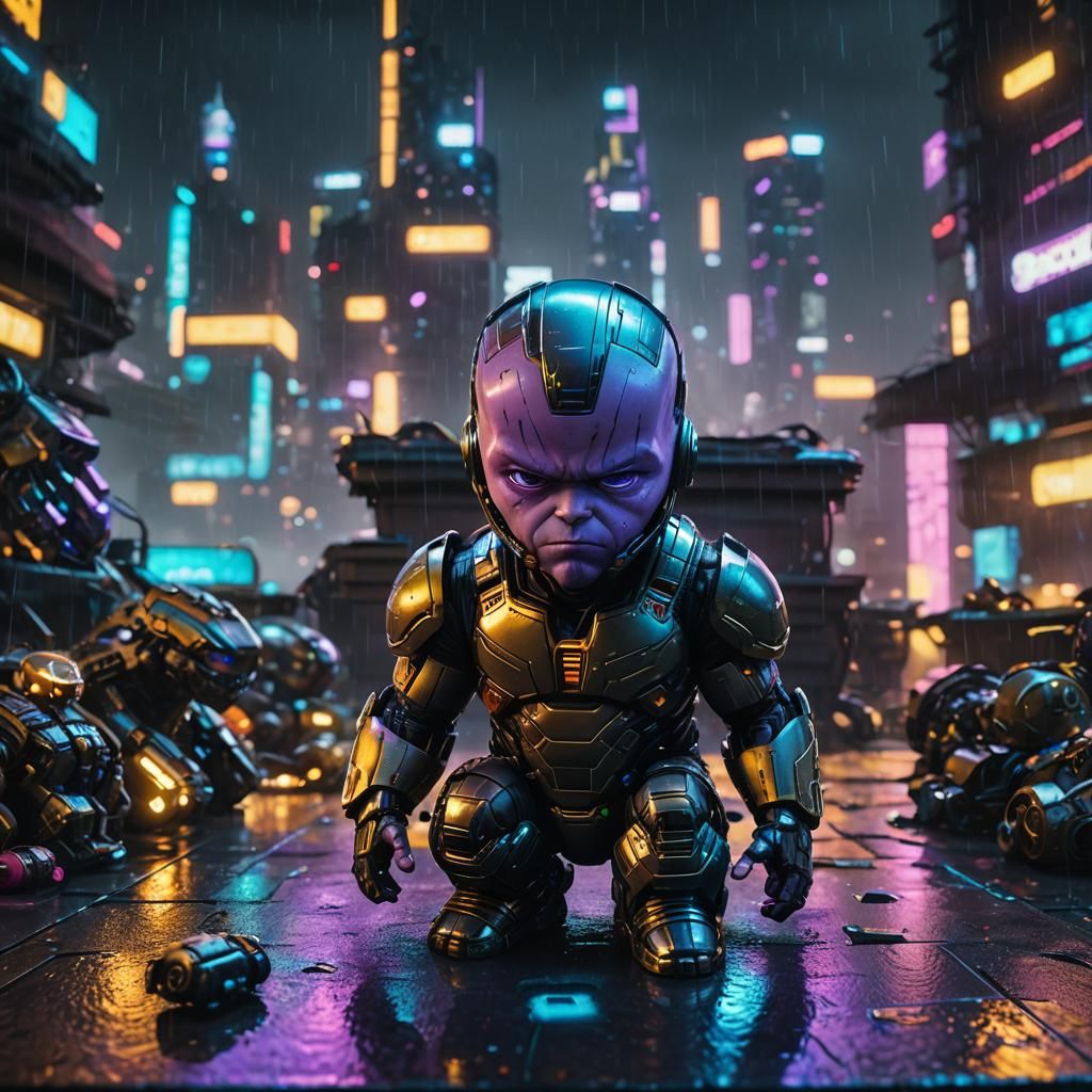 Baby Thanos in Cyberpunk 2099 Setting