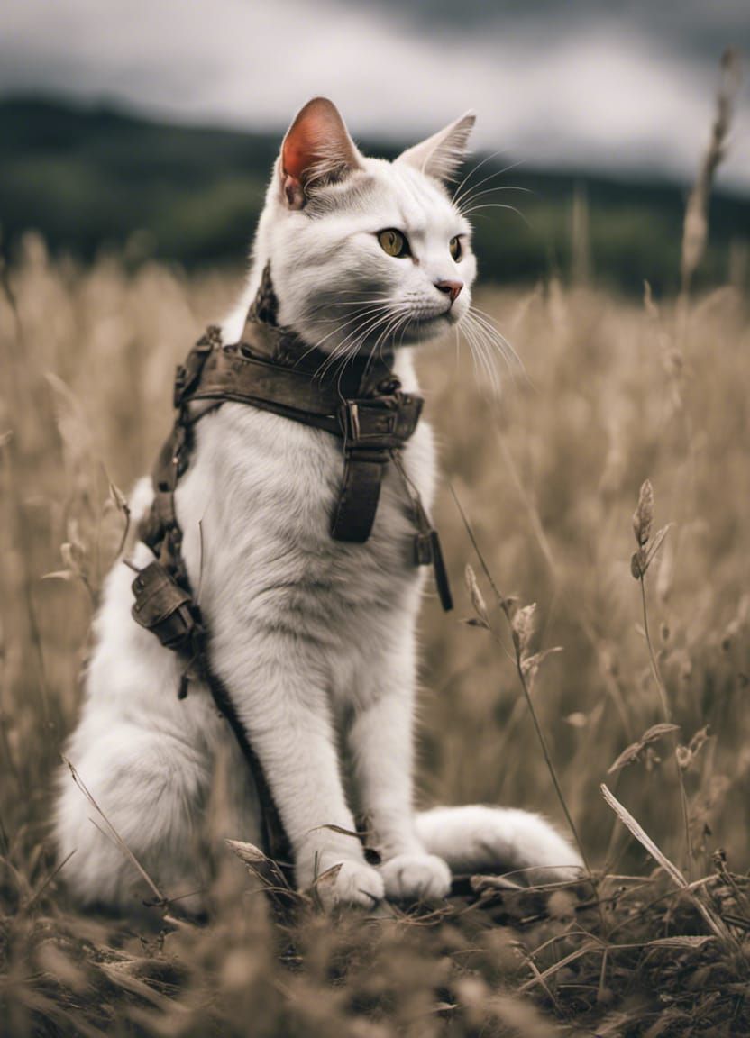 Post-Apocalyptic Cat in Ruined Field