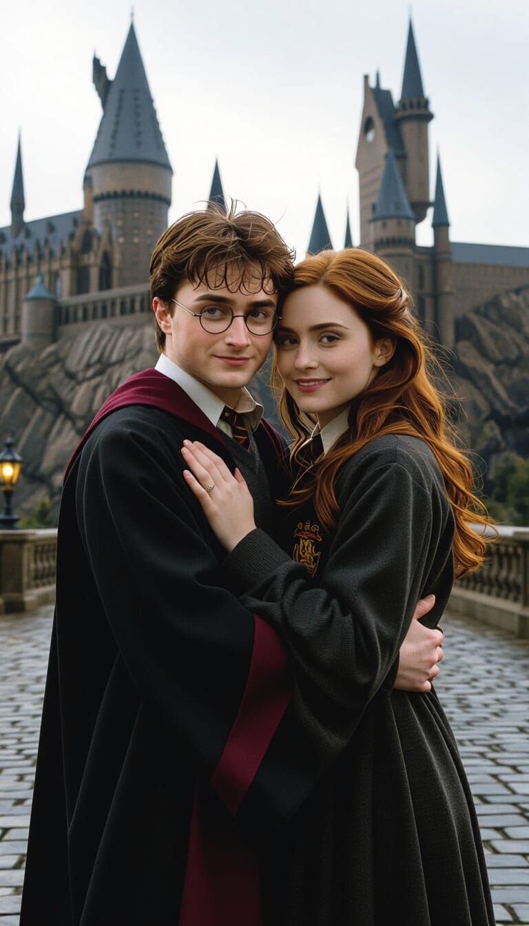Harry Potter and Ginny Weasley Embrace at Hogwarts