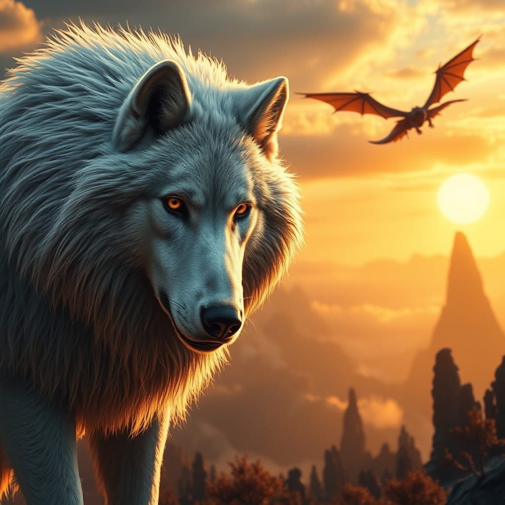 Regal Fenrir in a Fantastical, Dark Gothic Landscape