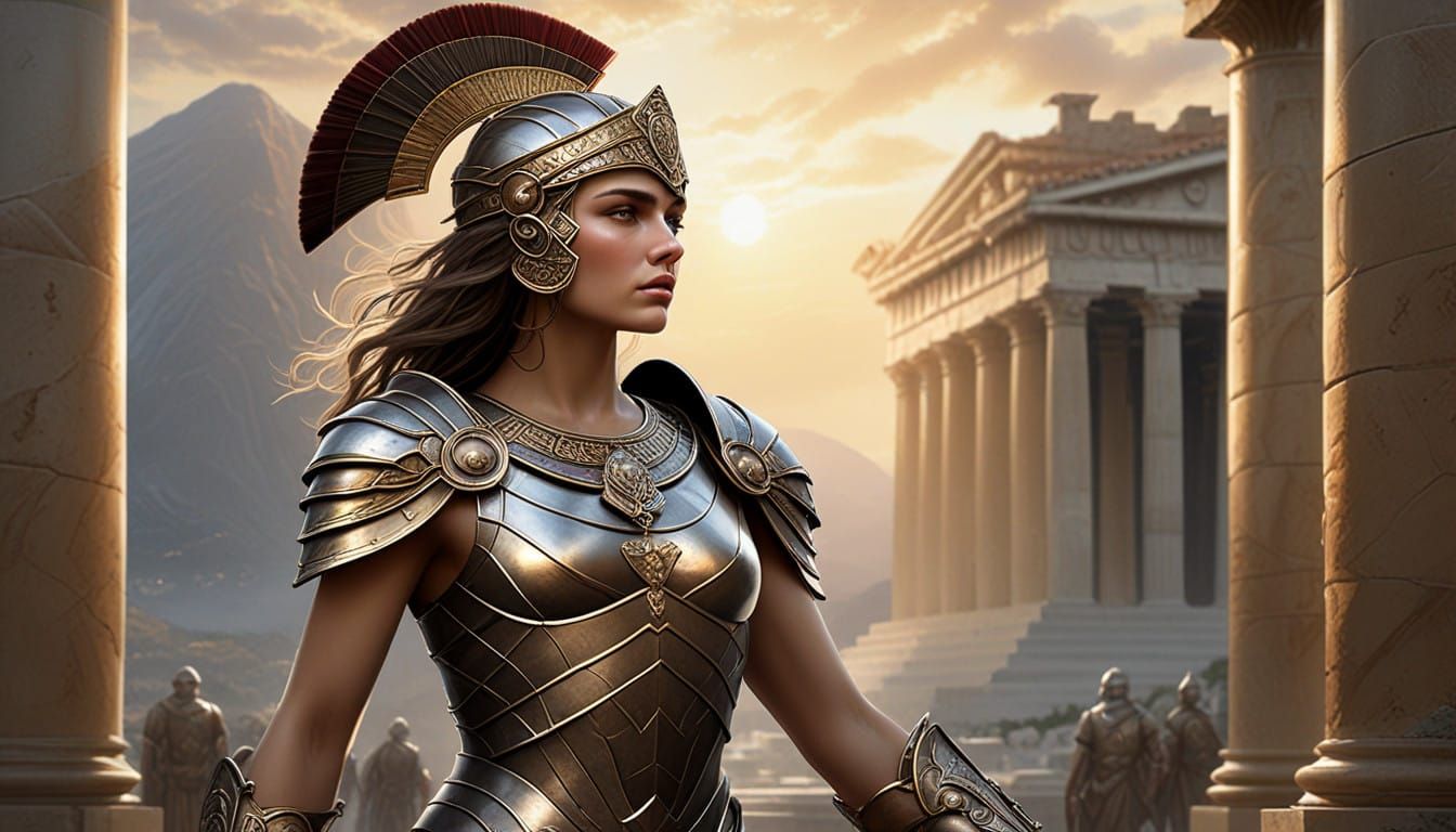 Classical Goddess of Wisdom in Golden Attic Light