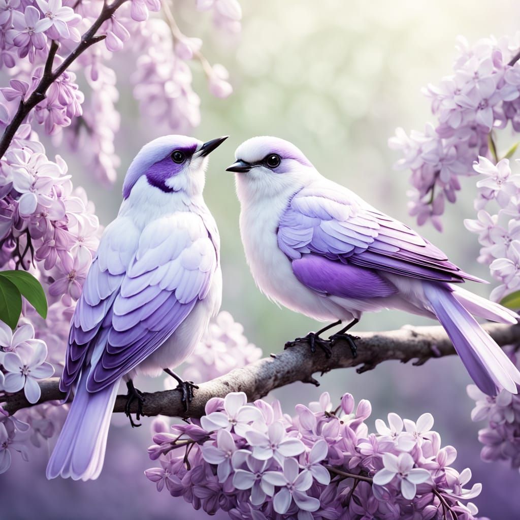 Delicate White Lilac Birds in Soft Focus