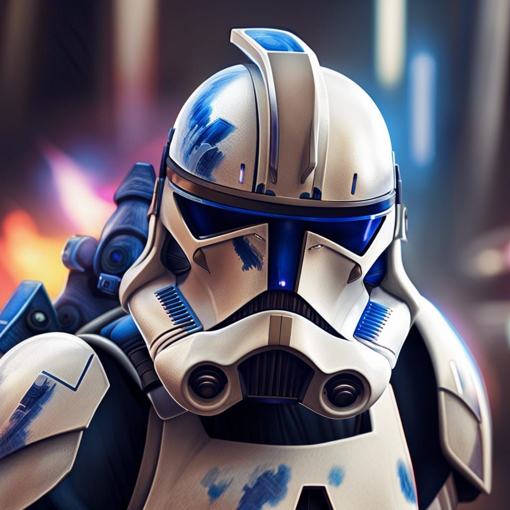 501st Clone Trooper Commander in Hyperrealistic Style