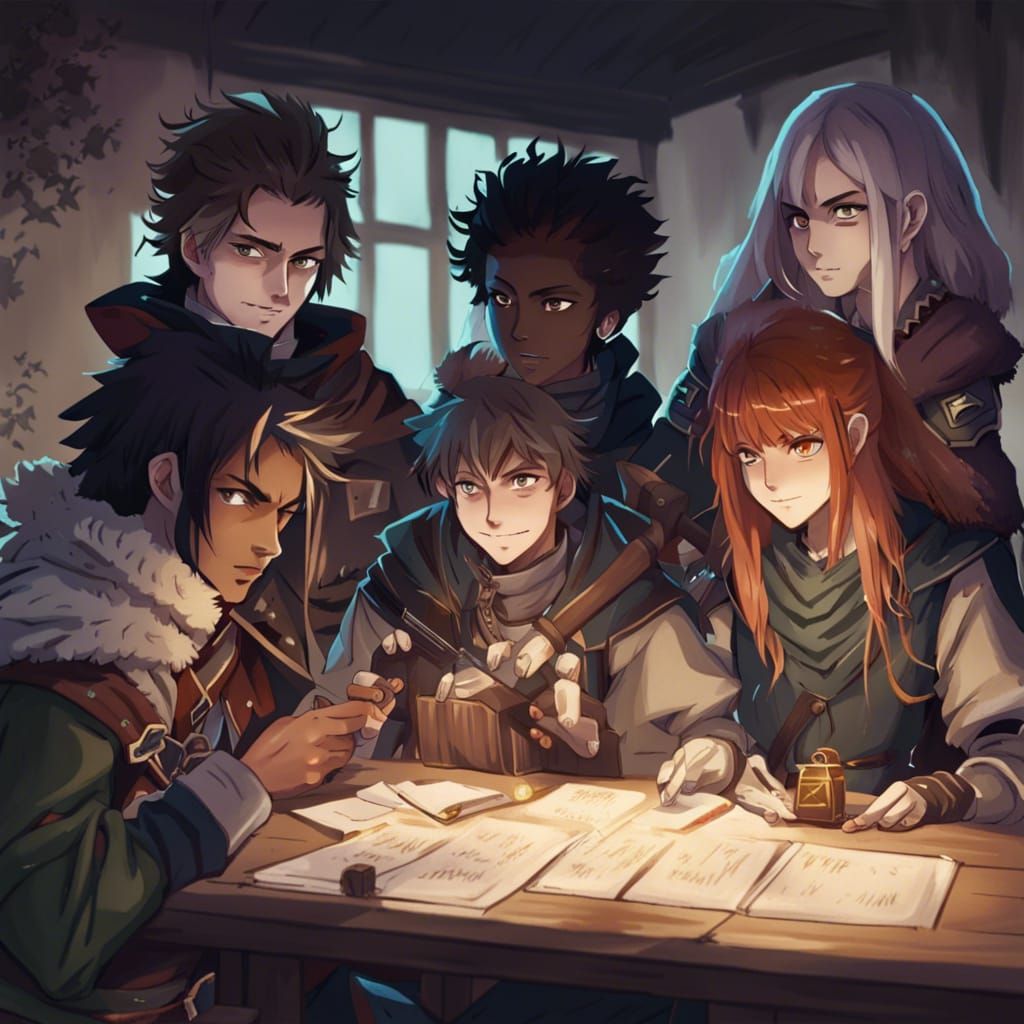 Anime Style Friends Playing Dungeons and Dragons