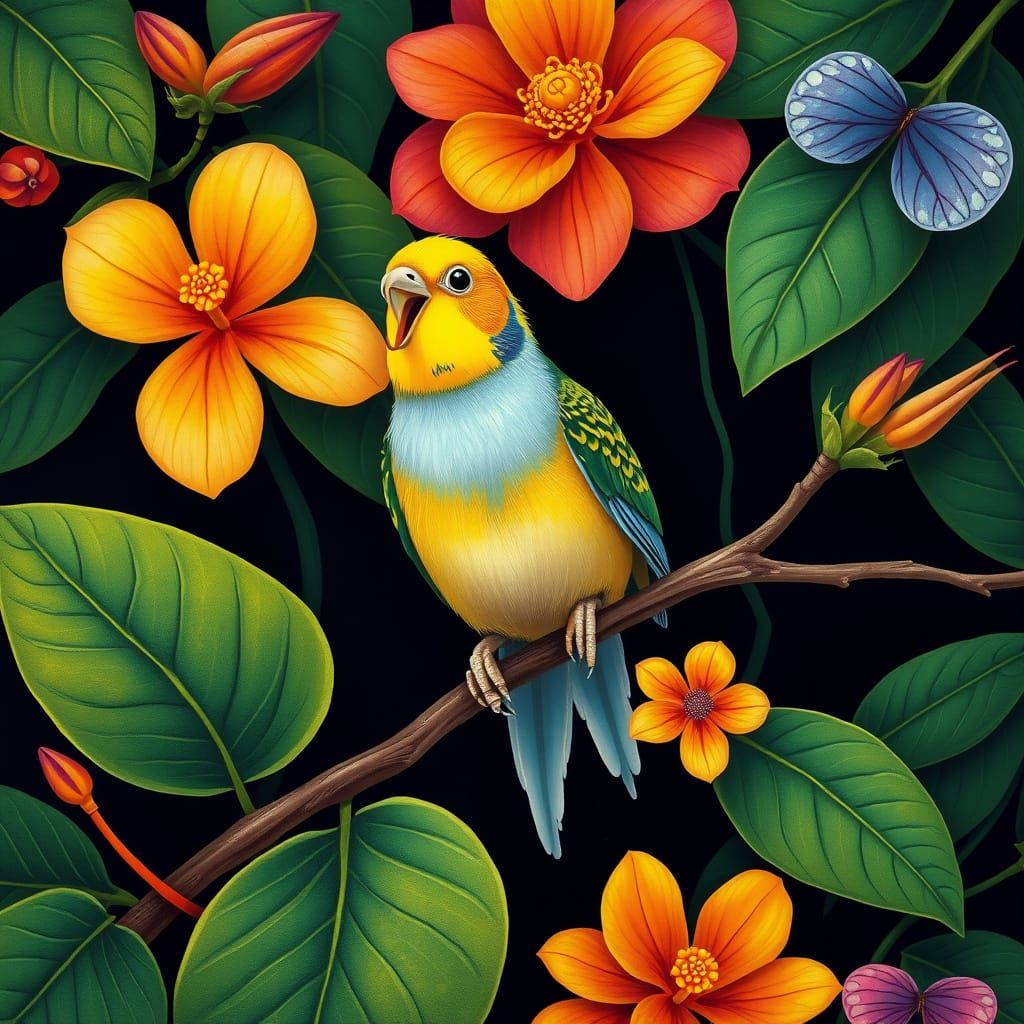 Exotic Bird in Vibrant Brazilian Folk Art Style