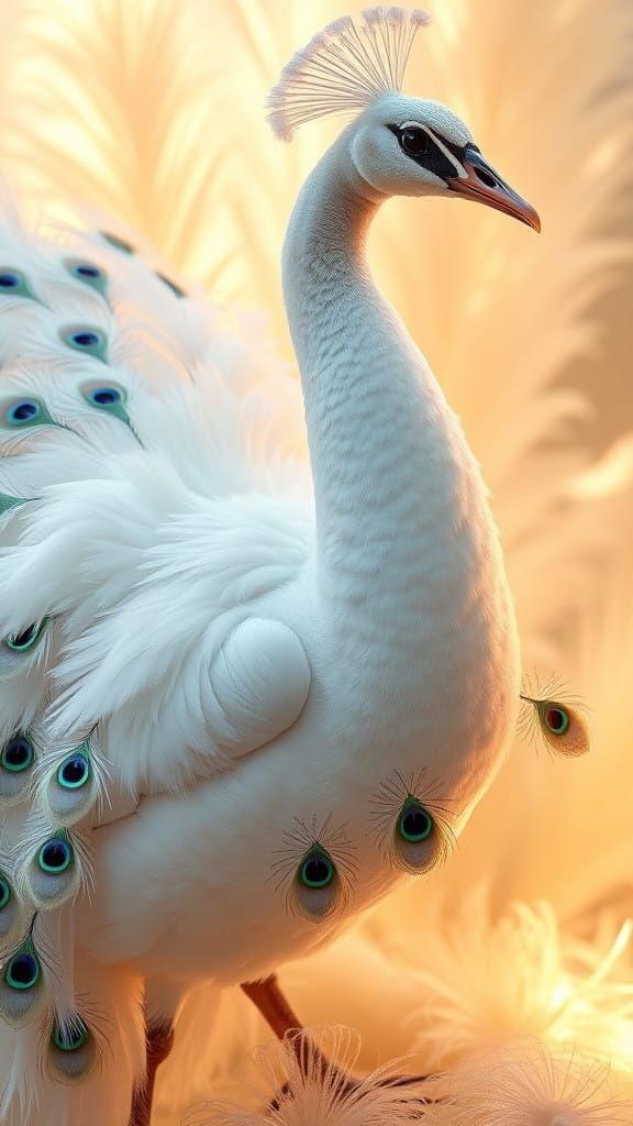 Ethereal Swan-Peacock Hybrid with Resplendent Tail in Irides...