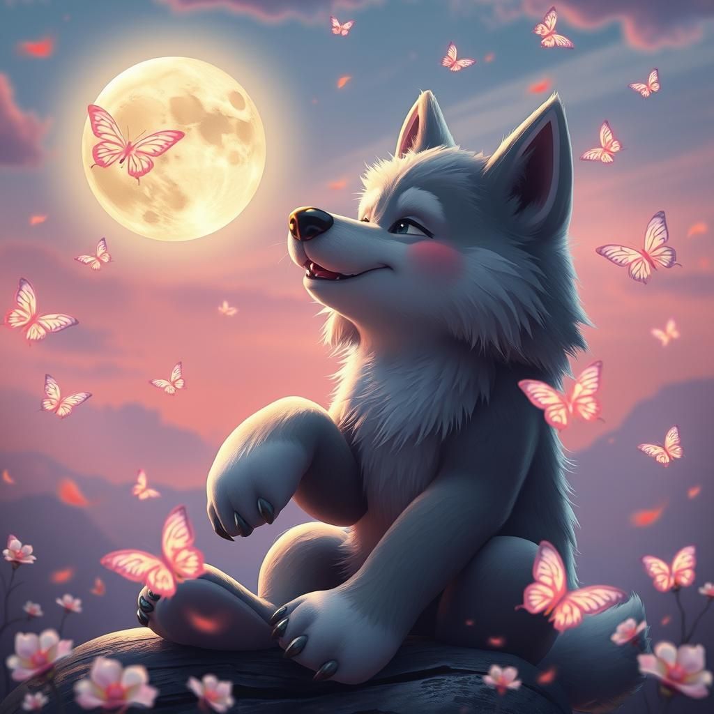 Kawaii Werewolf Howling at the Moon