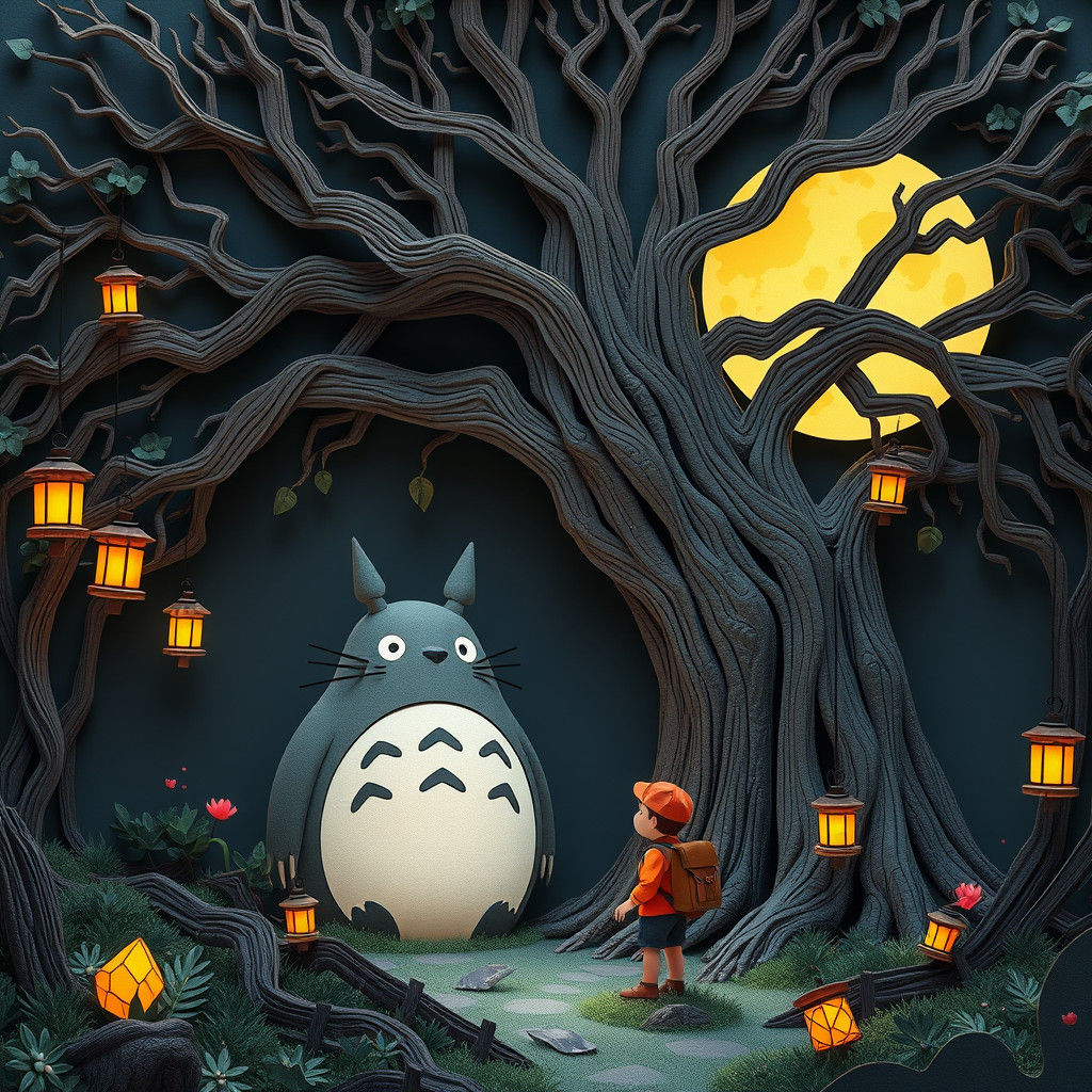 Totoro Paper Art: Whimsical Forest Scene