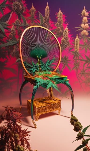 Synthwave Cowboy on Cannabis Chair in Vivid Colors