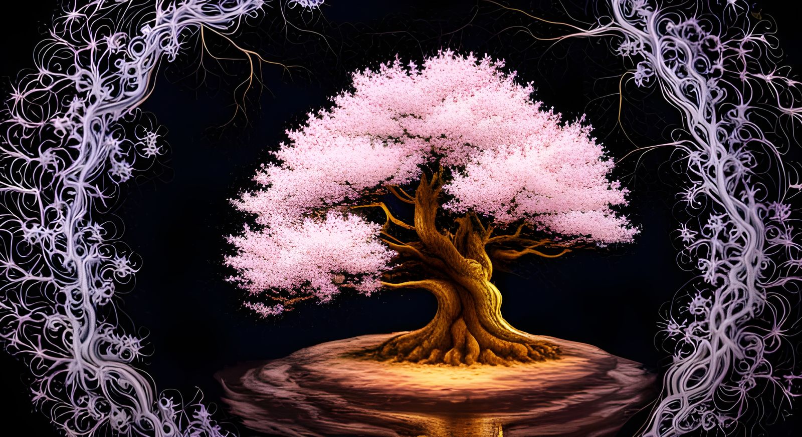 Cherry Blossoms on Golden Tree of Life