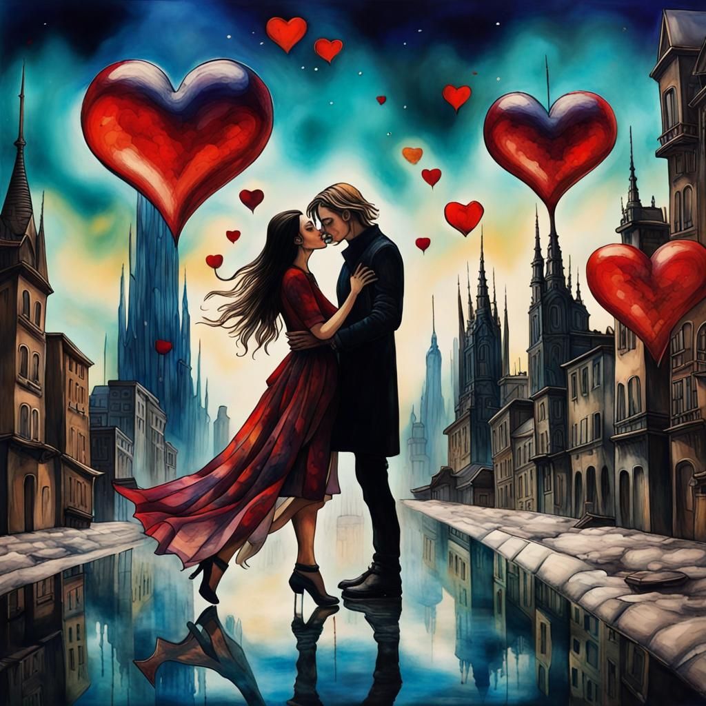 Romantic Futuristic Cityscape in Gothic Alcohol Inks