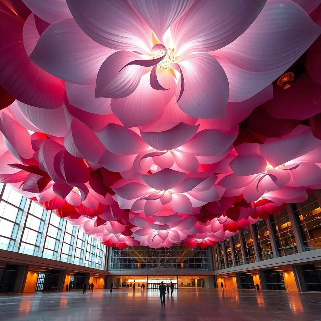 Biomorphic Flower Chandelier in Surreal Architecture