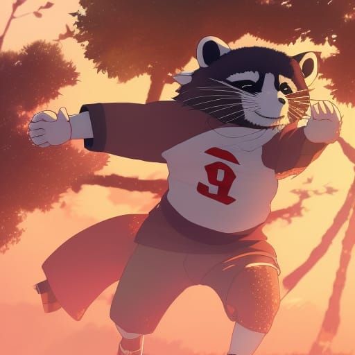 Tanuki Plays Football in Studio Ghibli Style