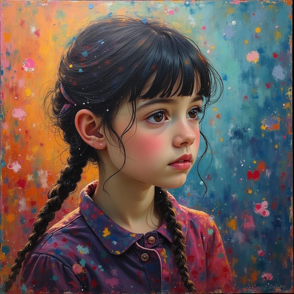 Mysterious Young Girl Lost in Vibrant Clouds