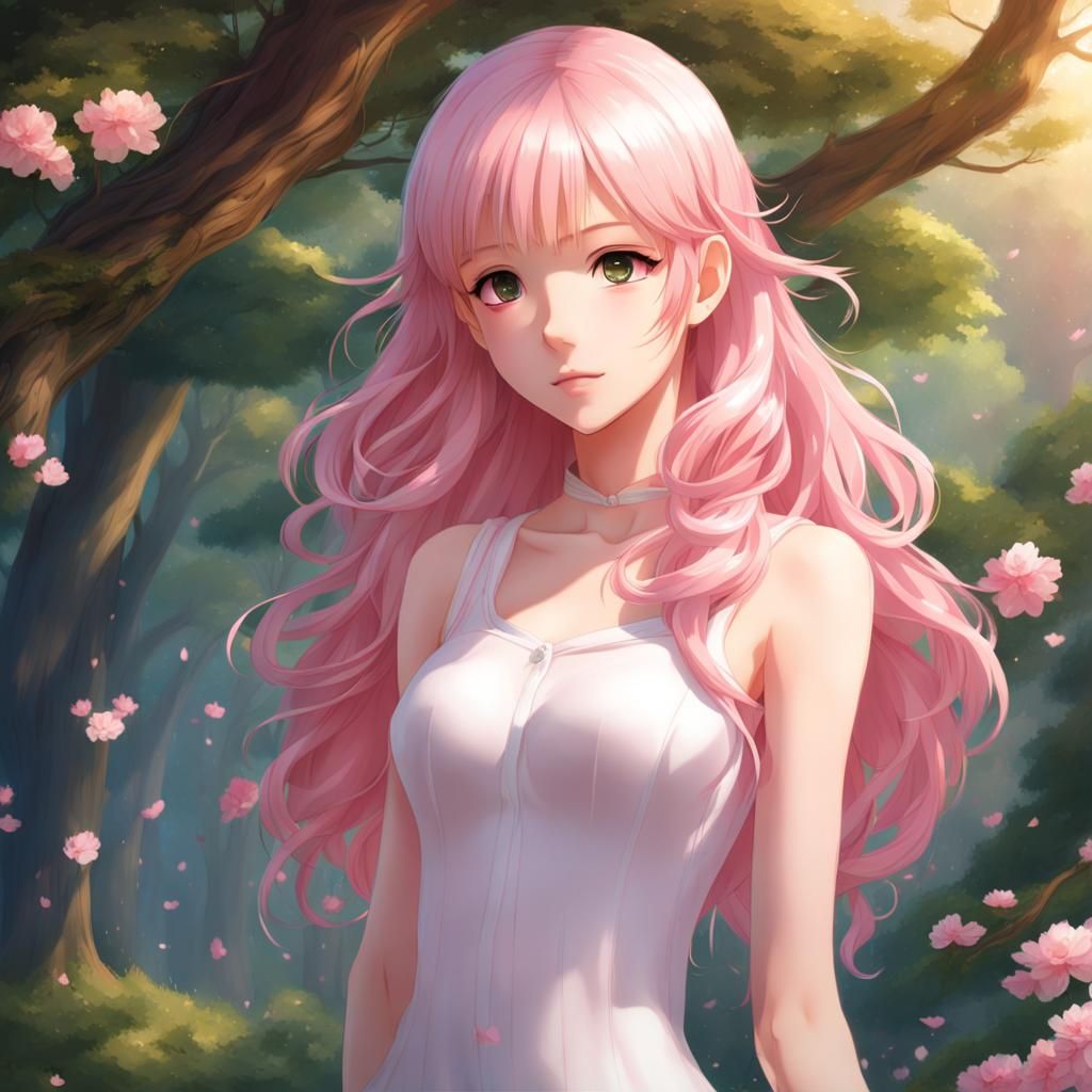 Adorable Anime Girl with Realistic Anatomy in Forest