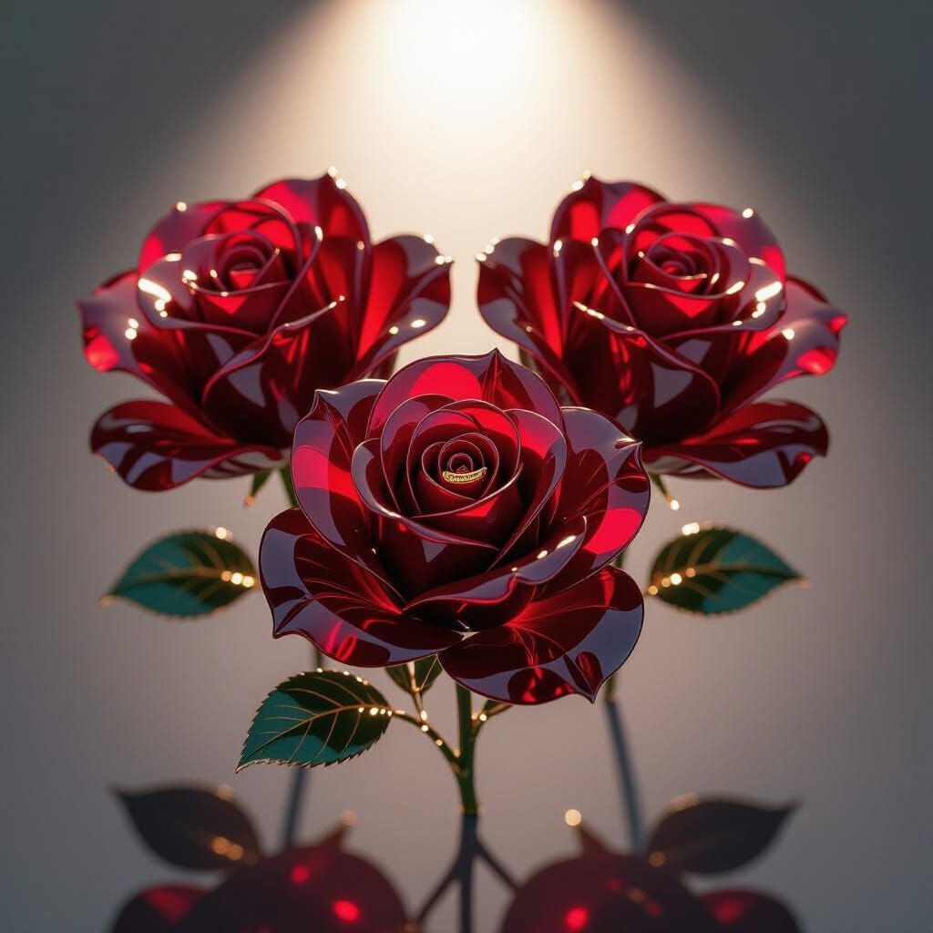 Onyx Roses with Gold Tongues in Dramatic Light