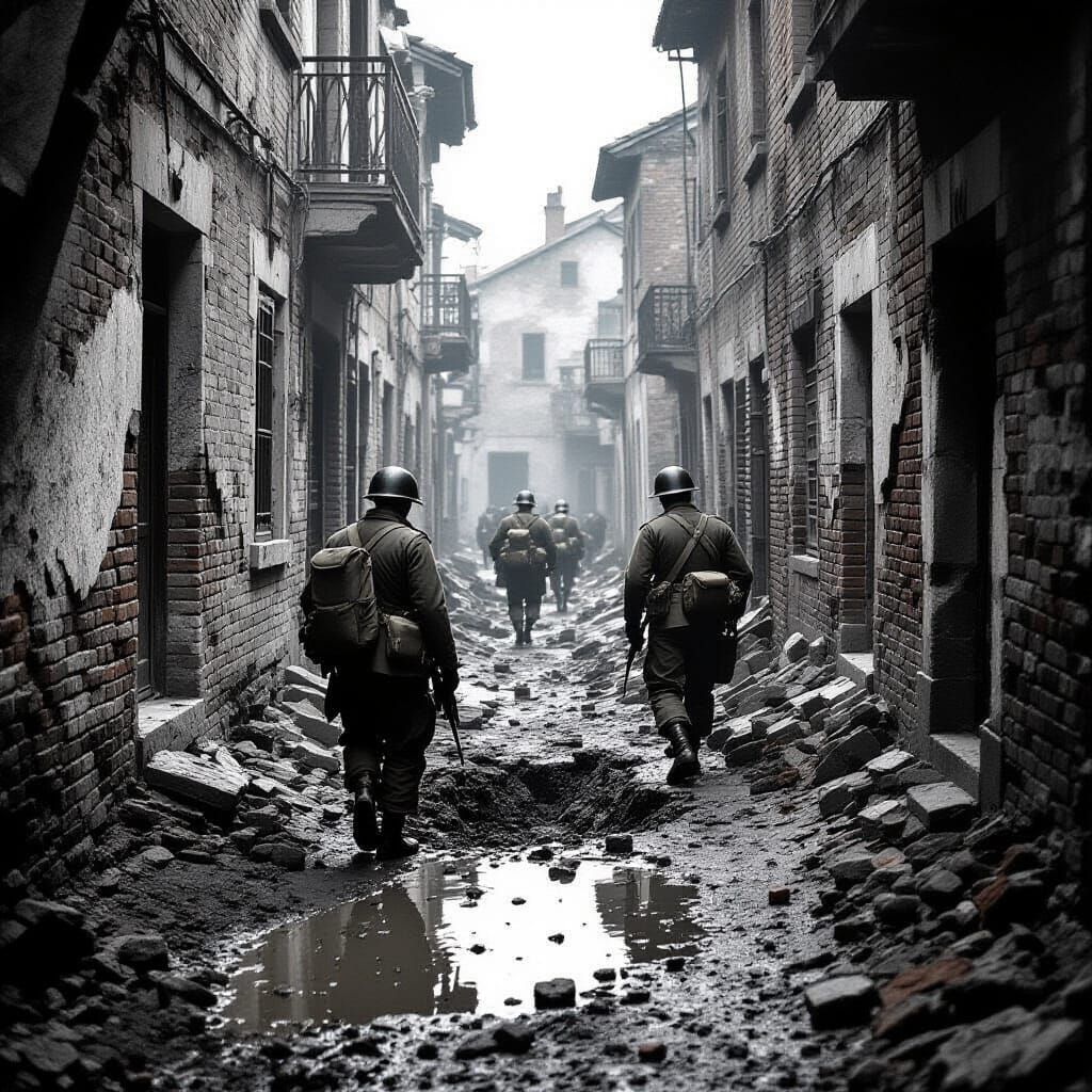 WWII Bombed Alleyway in 1944 European City