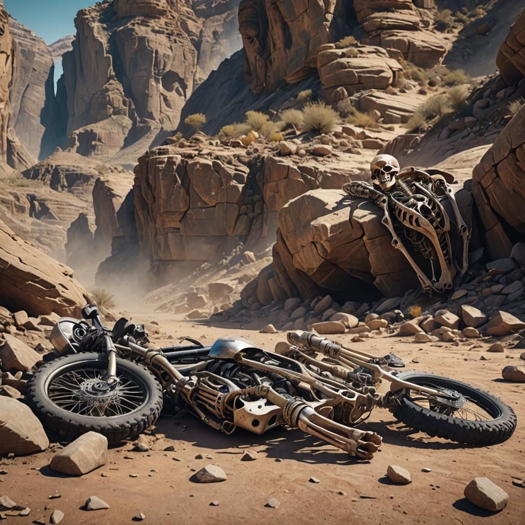 Desert Skeleton with Bike: Fantastical Matte Painting