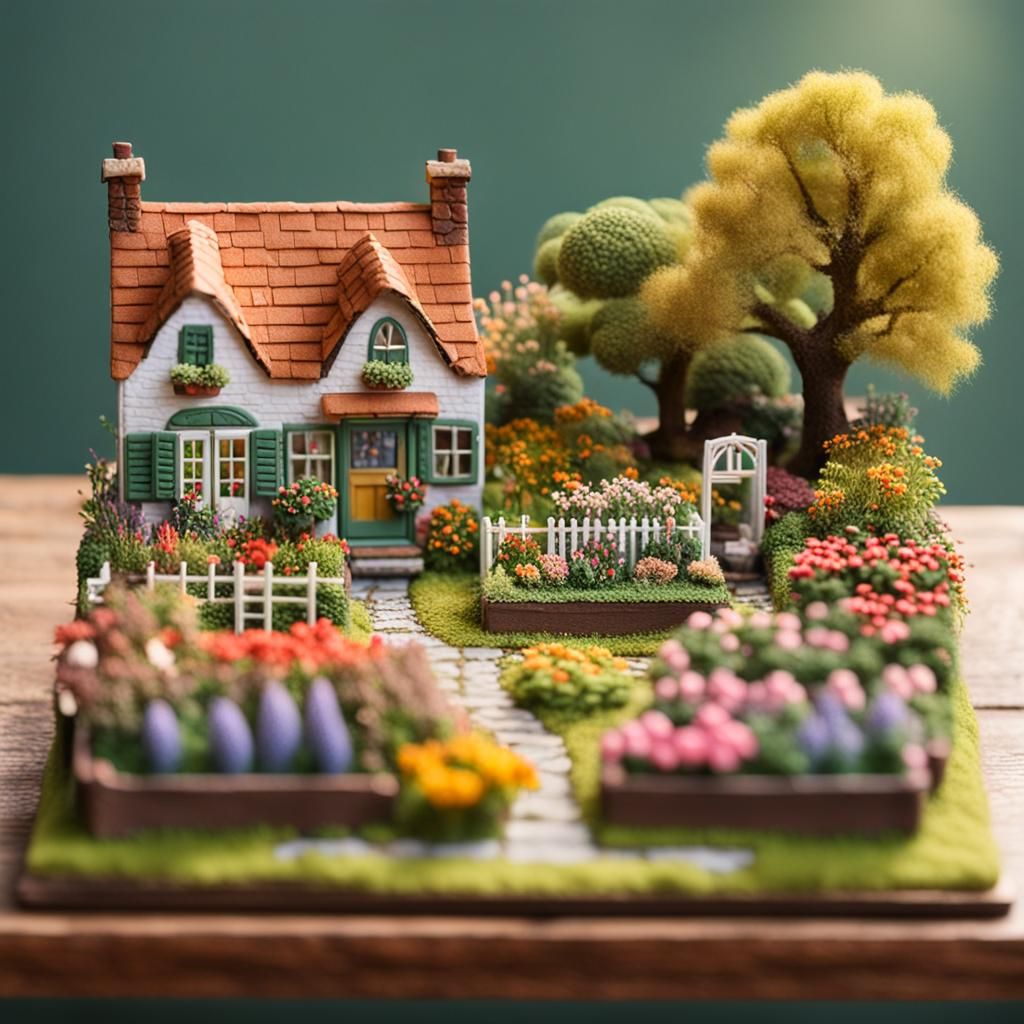 Detailed Flower Farm Diorama with Charming House