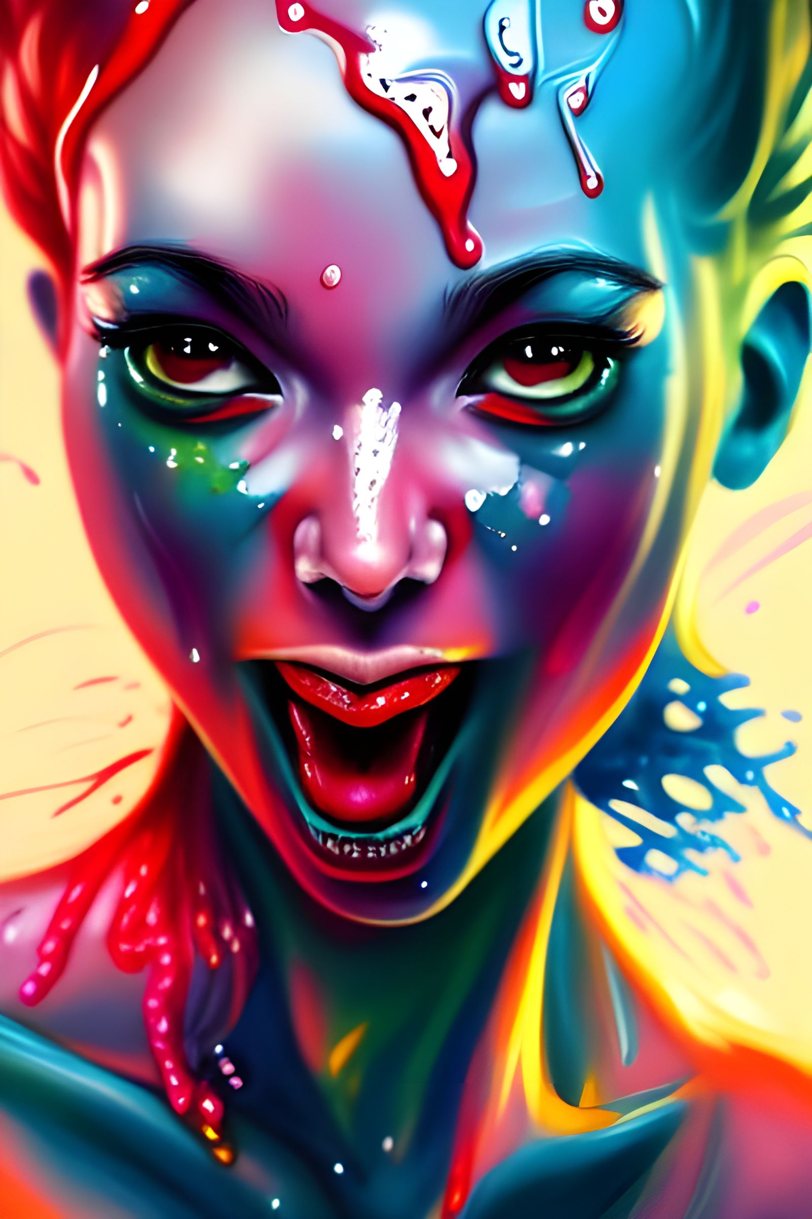 Juice-Covered Woman: Hyperrealistic Expressionist Portrait