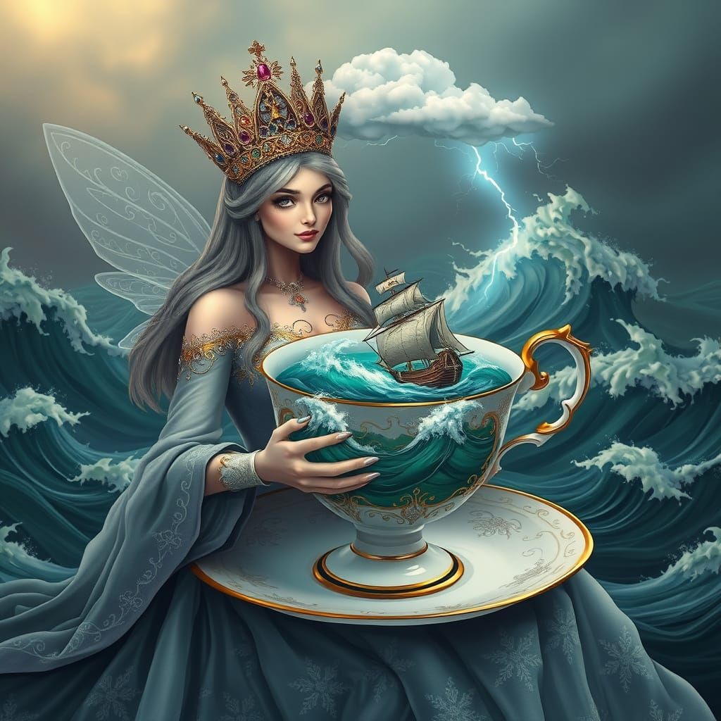 Ocean Queen Holds Emerald Tempest in Teacup