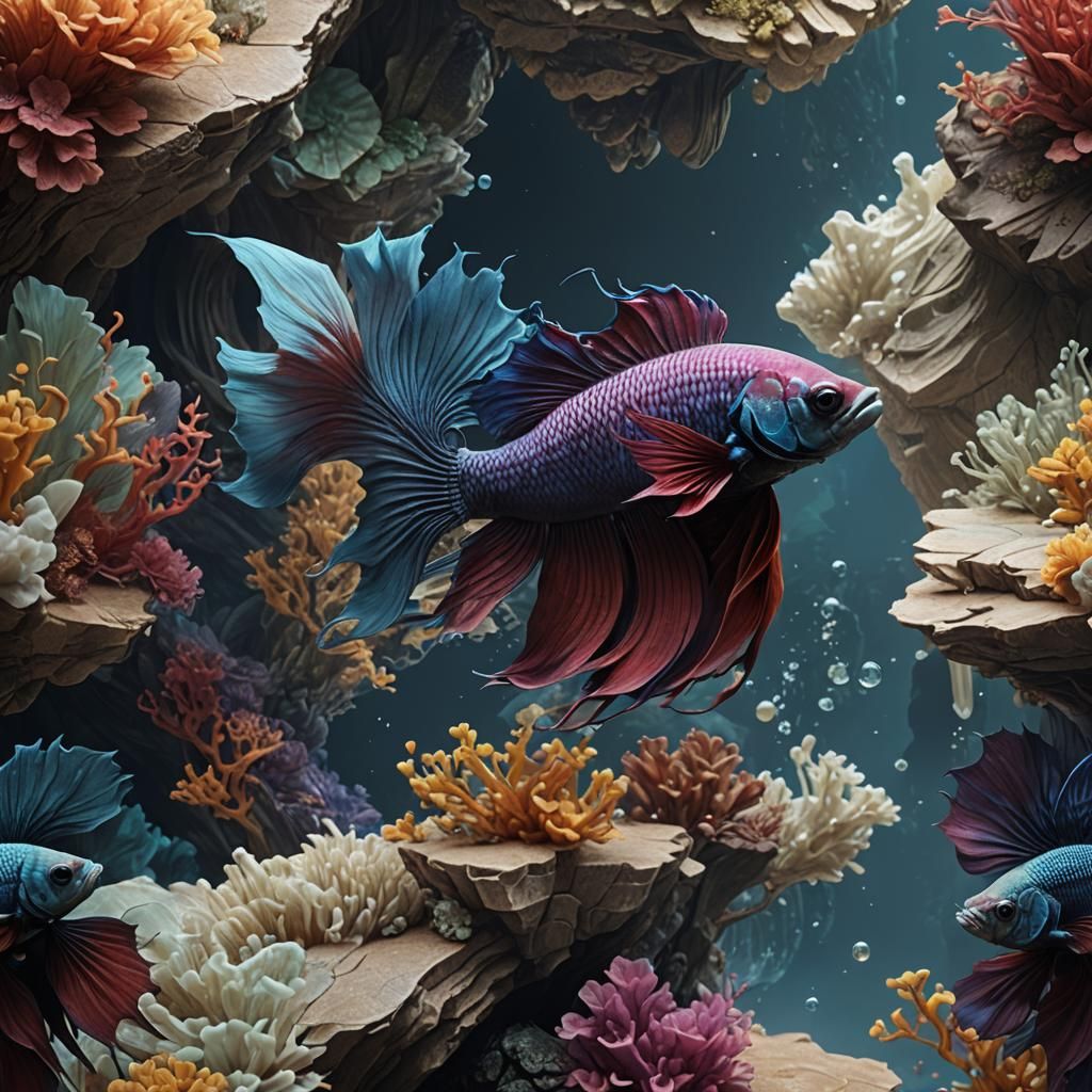 Calcite-Skinned Betta Splendens: Detailed Fantasy Art