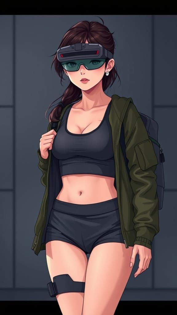 Young Woman in Tactical Outfit, Cel-Shaded Anime Style