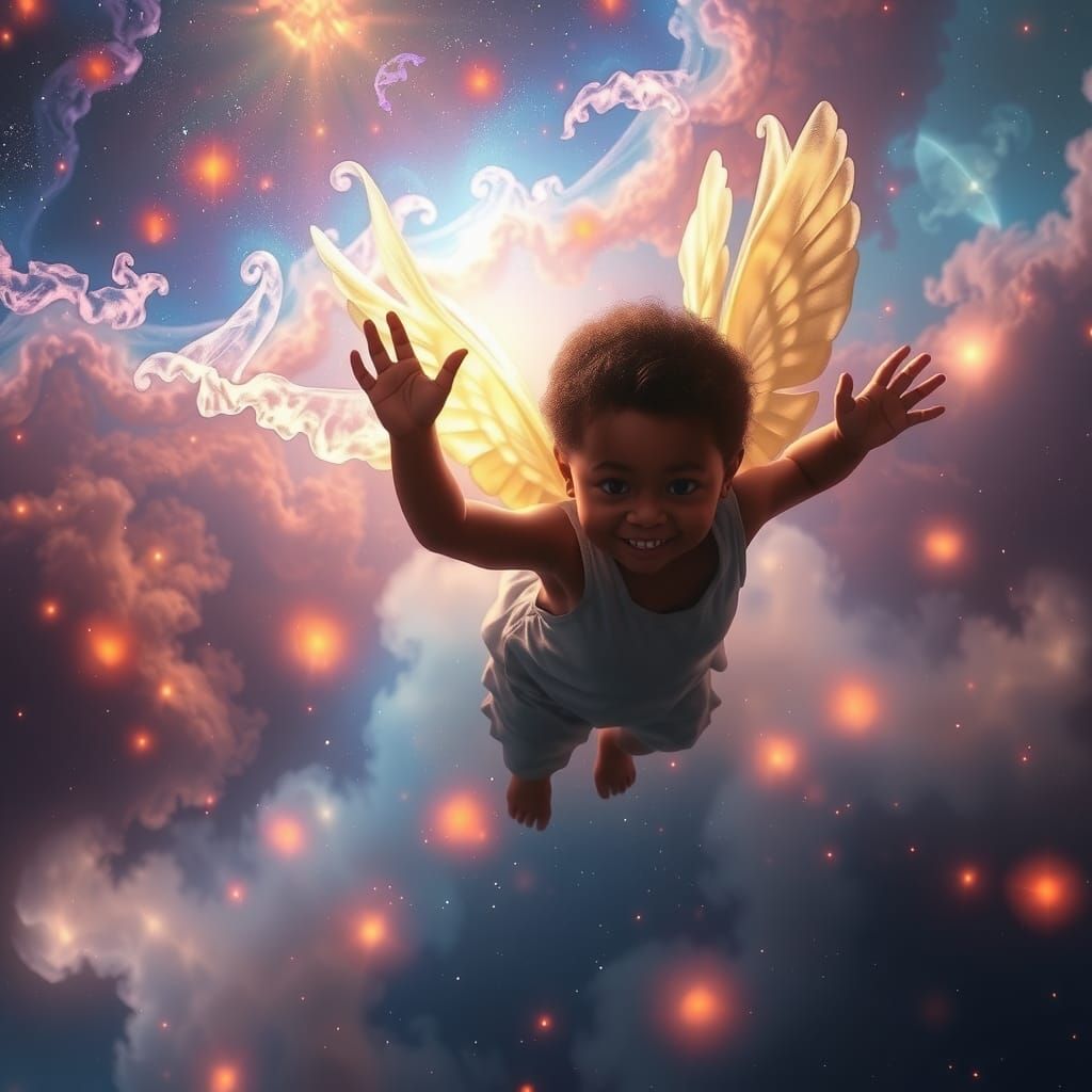 Ethereal Child Spirit Soaring Through Starry Galaxy