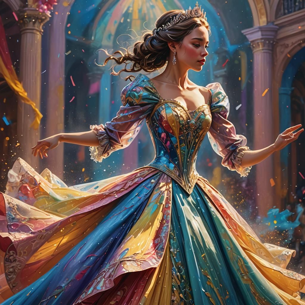 Princess Dancing: Hyperrealistic Splash Art