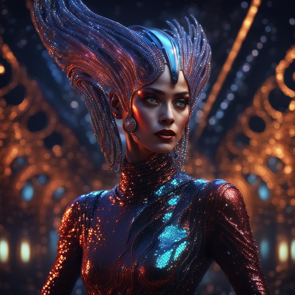 Futuristic Alien Woman in Flamenco Outfit: Digital Art