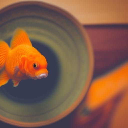 Hyperrealistic Goldfish in Bowl, Sharp Focus