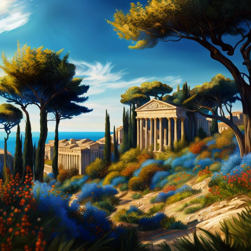 Sunny Roman City in Levant Woodlands: Matte Painting