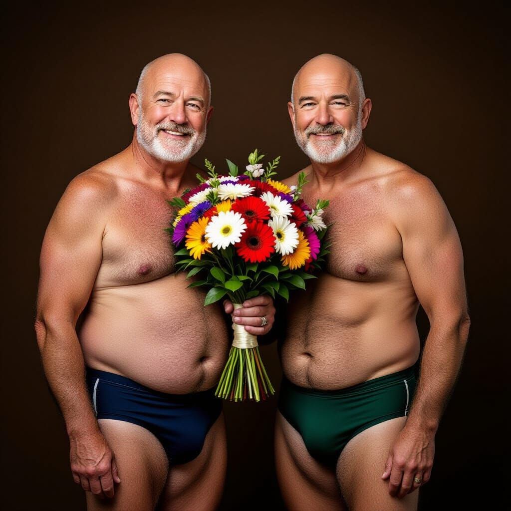 Photorealistic Portrait of Roy and Alan in Speedos