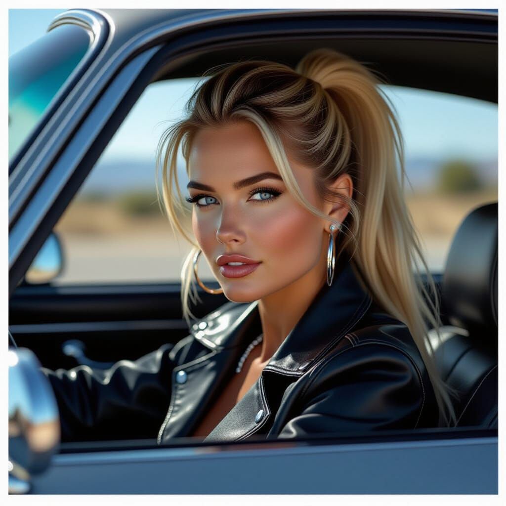 Blonde Woman Driving Porsche in Cinematic Style