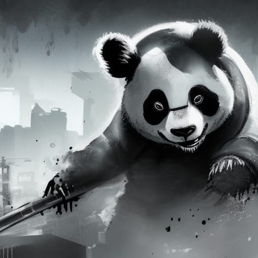 Graffiti Panda in Post-Apocalyptic City
