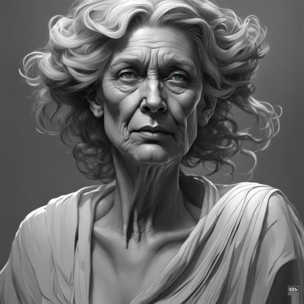 Distressed Old Woman Portrait in Hyperdetailed Style