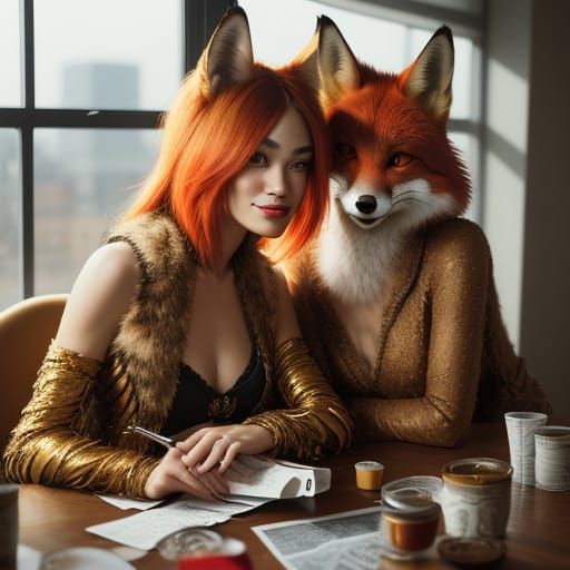 Anthropomorphic Foxes in Sultry Poker Scene