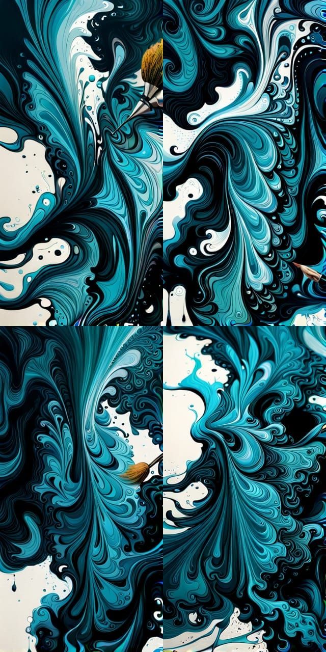 Teal Ink Flow Gouache Painting in 8k Resolution