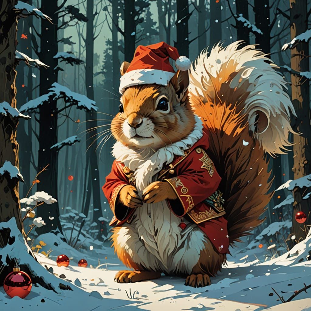 Charming Christmas Portrait of Santa Squirrel