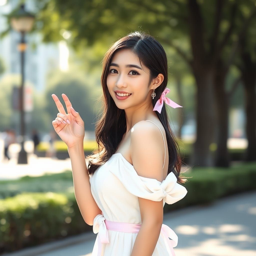 Asian Woman in Ribbon Dress: Fashion Photography