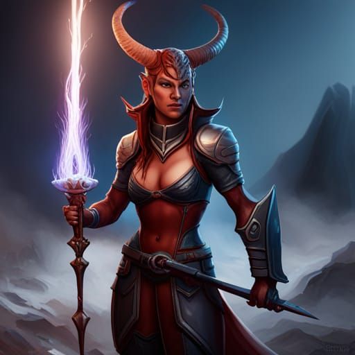 Fantasy Female Tiefling Fighter in Detailed Digital Art