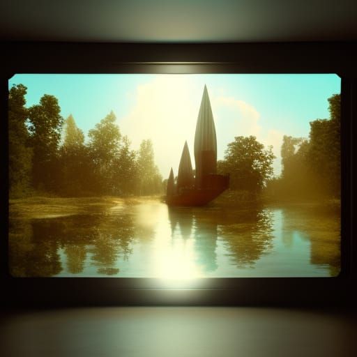 Surreal Woman with Mirrors in Dreamlike Landscape