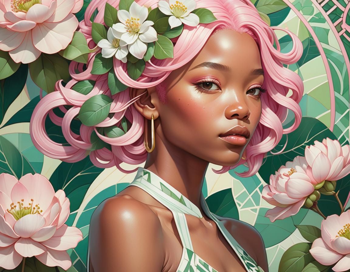 African American Woman Portrait in Art Nouveau Style