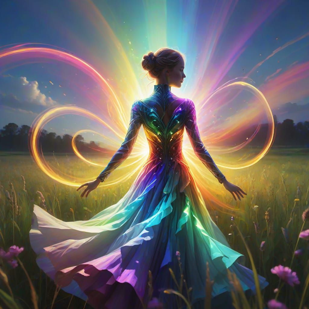 Rainbow Light Figure in Vibrant Digital Painting