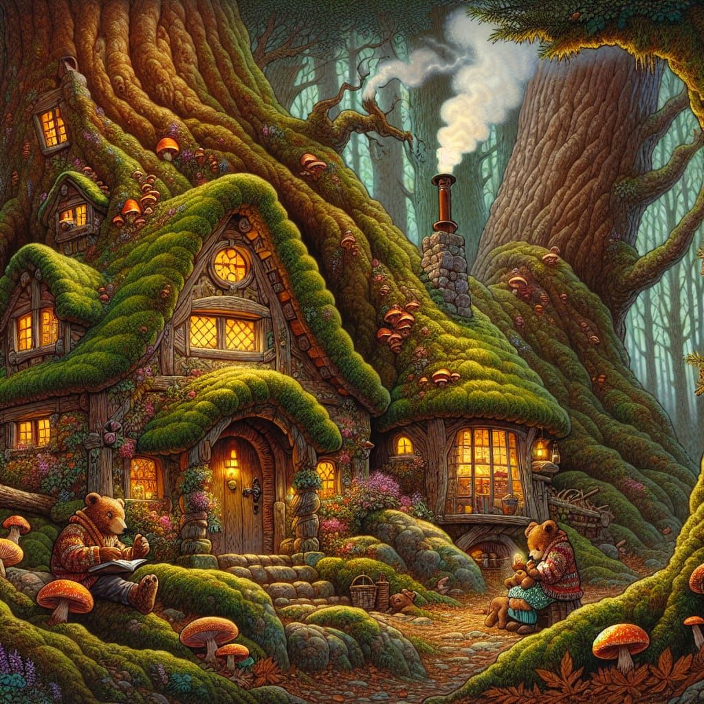 Enchanted Forest Cottage with Bear Family