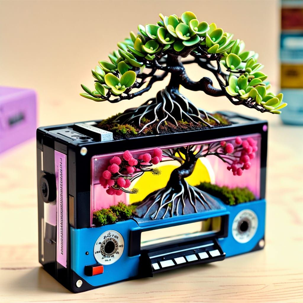 Miniature Bonsai Thriving Inside Vintage Cassette Tape