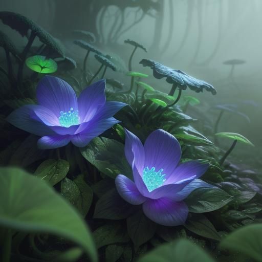 Glowing Warped Sprout in Misty Environment