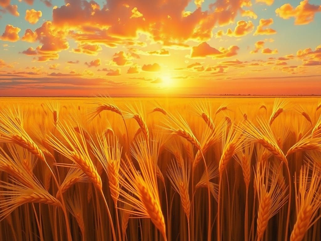 Kaleidoscope Sunset Over Golden Wheat Field as Impressionism